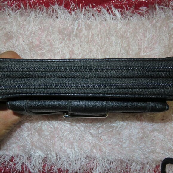 BOGO Franco Sarto Black Leather Long Wallet Clutch Double Zip Multi Compartment - Picture 2 of 14